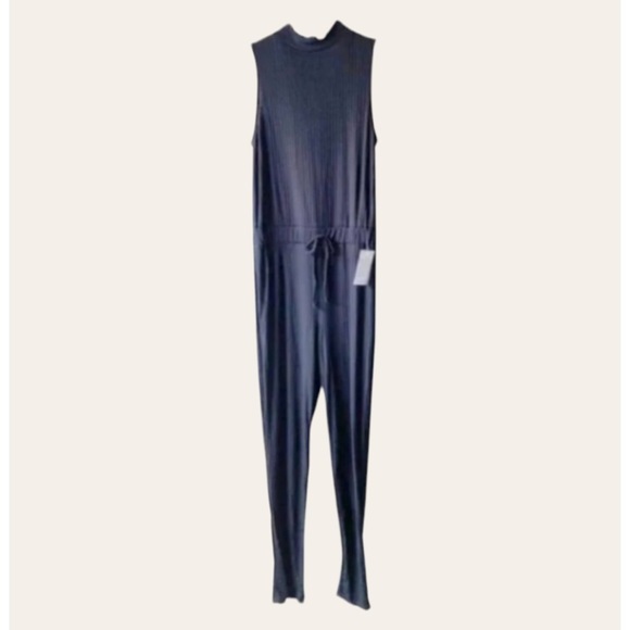 The Vanity Room Pants - The Vanity Room Skinny Ribbed Jumpsuit Small Mock Neck Sleeveless Skinny Leg NWT